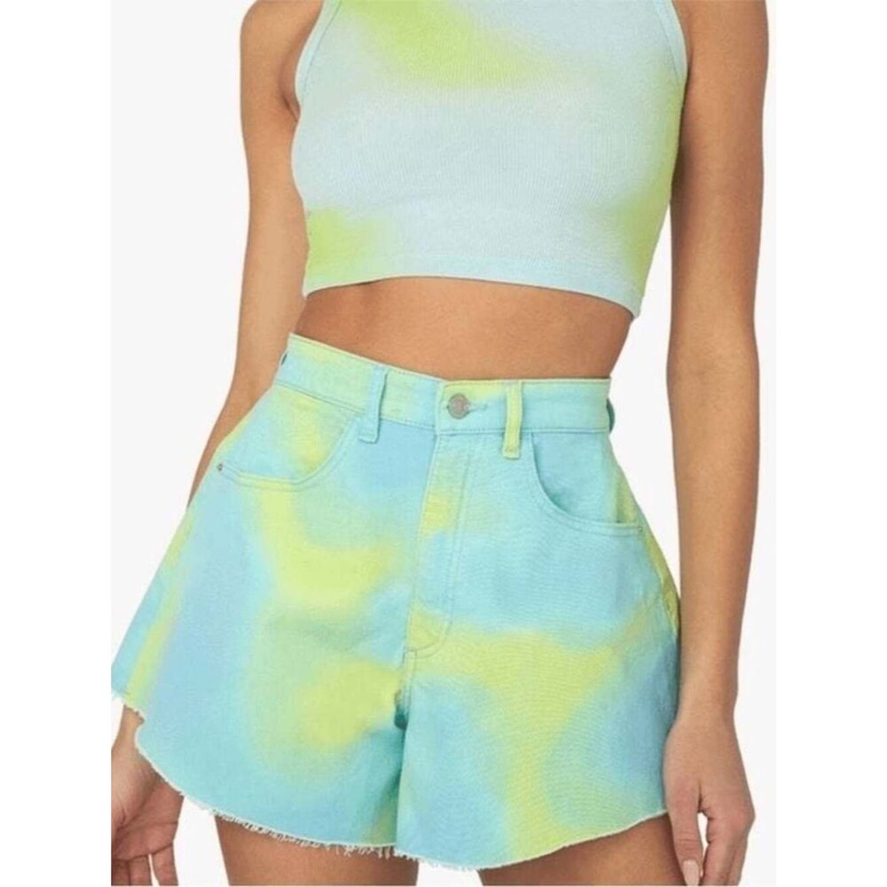 WeWoreWhat Pastel Tie-Dye High-Rise Jean Shorts - Blue & Yellow